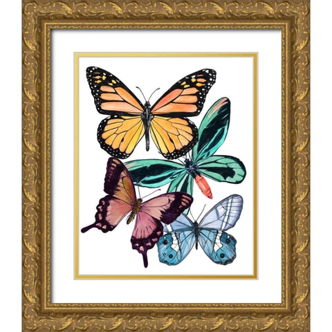 Butterfly Swatches I Gold Ornate Wood Framed Art Print with Double Matting by Wang, Melissa
