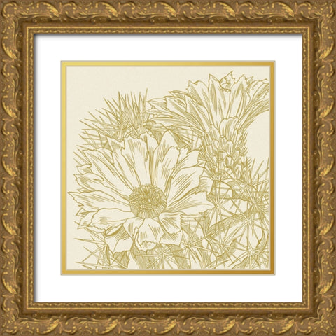 Graphic Cactus Bloom I Gold Ornate Wood Framed Art Print with Double Matting by Wang, Melissa