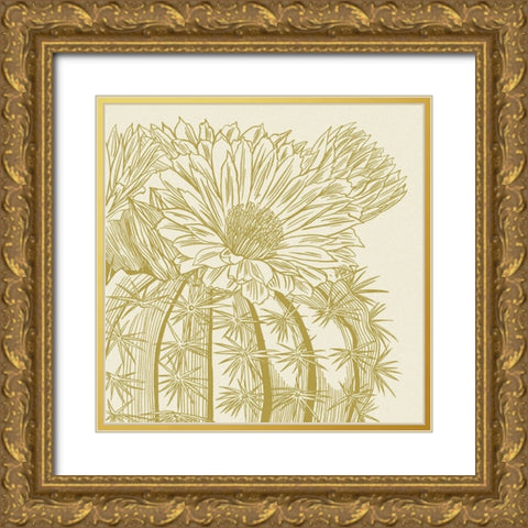 Graphic Cactus Bloom II Gold Ornate Wood Framed Art Print with Double Matting by Wang, Melissa