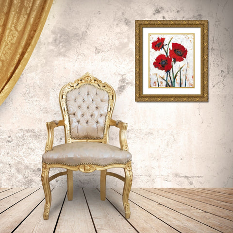 Red Poppy Fresco I Gold Ornate Wood Framed Art Print with Double Matting by OToole, Tim
