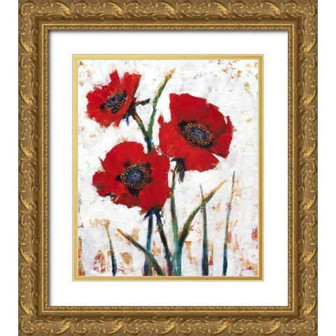 Red Poppy Fresco I Gold Ornate Wood Framed Art Print with Double Matting by OToole, Tim