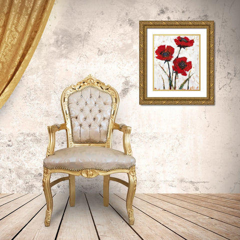 Red Poppy Fresco II Gold Ornate Wood Framed Art Print with Double Matting by OToole, Tim