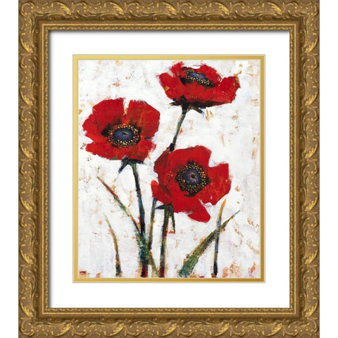 Red Poppy Fresco II Gold Ornate Wood Framed Art Print with Double Matting by OToole, Tim