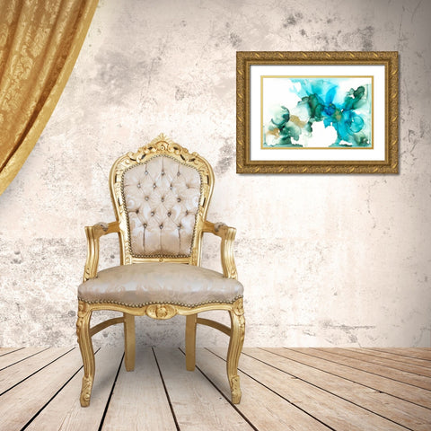 AqBloom II Gold Ornate Wood Framed Art Print with Double Matting by Goldberger, Jennifer