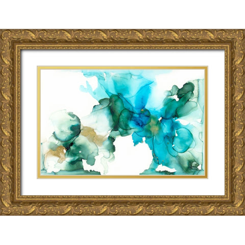 AqBloom II Gold Ornate Wood Framed Art Print with Double Matting by Goldberger, Jennifer