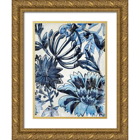 Indigo Porcelain II Gold Ornate Wood Framed Art Print with Double Matting by Zarris, Chariklia