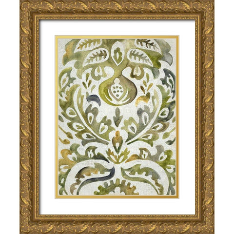 Verdant Damask I Gold Ornate Wood Framed Art Print with Double Matting by Zarris, Chariklia