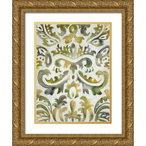 Verdant Damask III Gold Ornate Wood Framed Art Print with Double Matting by Zarris, Chariklia