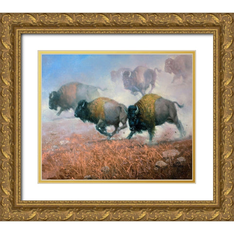 Prairie Thunder Gold Ornate Wood Framed Art Print with Double Matting by Sorenson, Jack