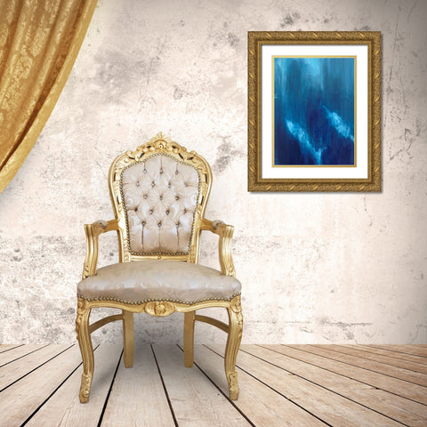 Azul Profundo Triptych I Gold Ornate Wood Framed Art Print with Double Matting by Wilkins, Suzanne