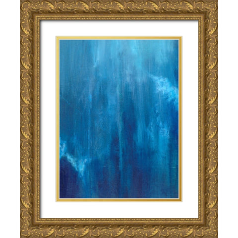 Azul Profundo Triptych II Gold Ornate Wood Framed Art Print with Double Matting by Wilkins, Suzanne