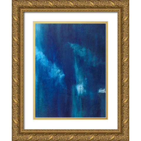 Azul Profundo Triptych III Gold Ornate Wood Framed Art Print with Double Matting by Wilkins, Suzanne