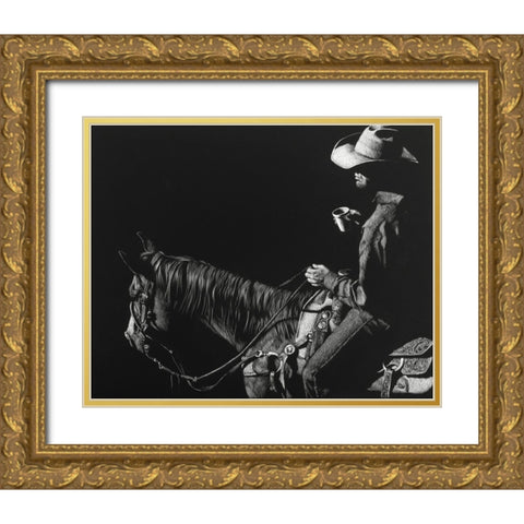Cowboy Scratchboard I Gold Ornate Wood Framed Art Print with Double Matting by Chapman, Julie T.