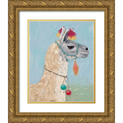 Painted Llama II Gold Ornate Wood Framed Art Print with Double Matting by Reynolds, Jade