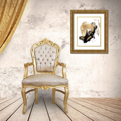 Black and Gold Splash I Gold Ornate Wood Framed Art Print with Double Matting by Goldberger, Jennifer
