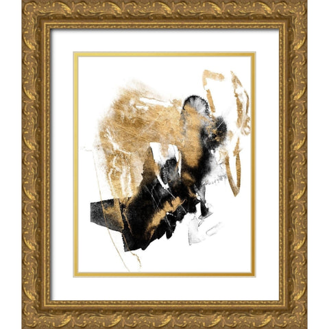 Black and Gold Splash I Gold Ornate Wood Framed Art Print with Double Matting by Goldberger, Jennifer