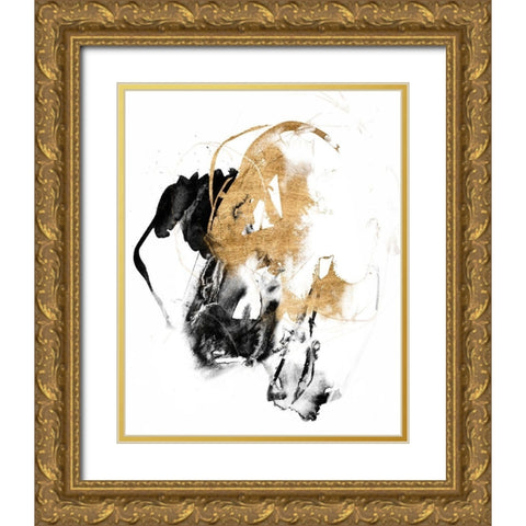 Black and Gold Splash II Gold Ornate Wood Framed Art Print with Double Matting by Goldberger, Jennifer