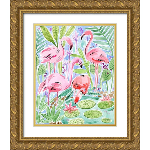 Wild Swimming II Gold Ornate Wood Framed Art Print with Double Matting by Wang, Melissa