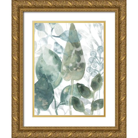 Aquatic Leaves II Gold Ornate Wood Framed Art Print with Double Matting by Vess, June Erica