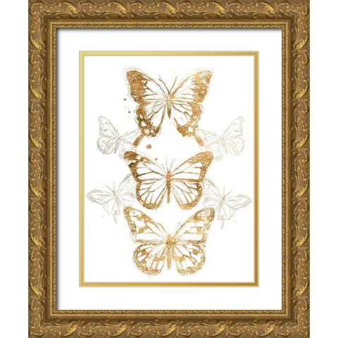 Gold Butterfly Contours I Gold Ornate Wood Framed Art Print with Double Matting by Vess, June Erica