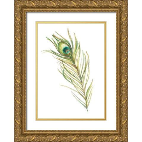 Gold Watercolor Peacock Feather I (ASH) Gold Ornate Wood Framed Art Print with Double Matting by Harper, Ethan