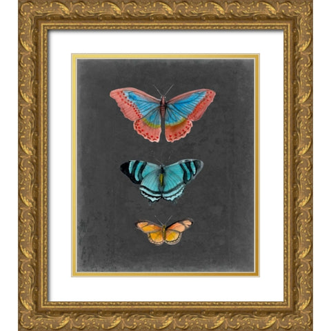 Butterflies on Slate III Gold Ornate Wood Framed Art Print with Double Matting by McCavitt, Naomi