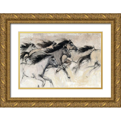 Horses in Motion I Gold Ornate Wood Framed Art Print with Double Matting by OToole, Tim