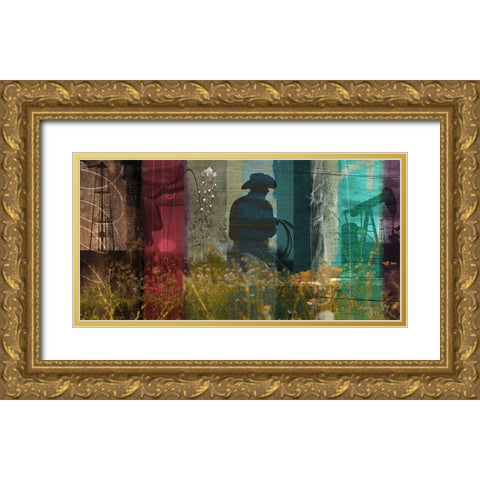 18x36 Cowboy Collage (ASH) Gold Ornate Wood Framed Art Print with Double Matting by Jasper, Sisa