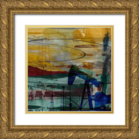 40x40 Oil Rig Abstract (ASH) Gold Ornate Wood Framed Art Print with Double Matting by Jasper, Sisa