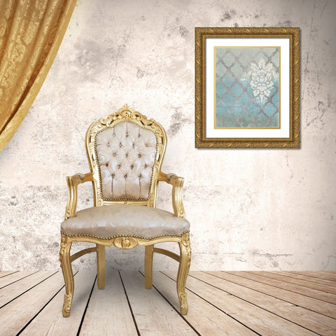Teal and Arabesque I Gold Ornate Wood Framed Art Print with Double Matting by Studio W