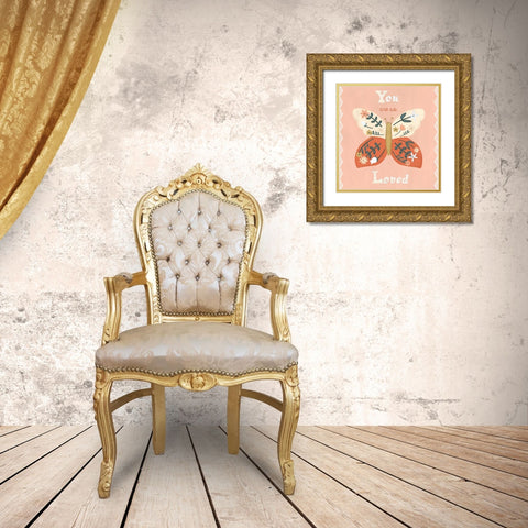 Folk Butterfly I Gold Ornate Wood Framed Art Print with Double Matting by Vess, June Erica