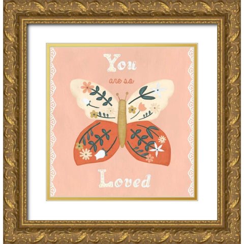 Folk Butterfly I Gold Ornate Wood Framed Art Print with Double Matting by Vess, June Erica