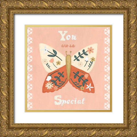 Folk Butterfly II Gold Ornate Wood Framed Art Print with Double Matting by Vess, June Erica