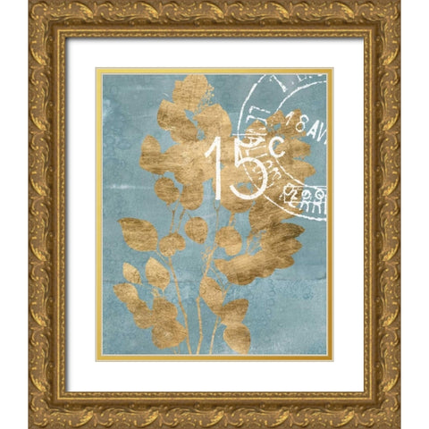 Postage Leaves I Gold Ornate Wood Framed Art Print with Double Matting by Goldberger, Jennifer