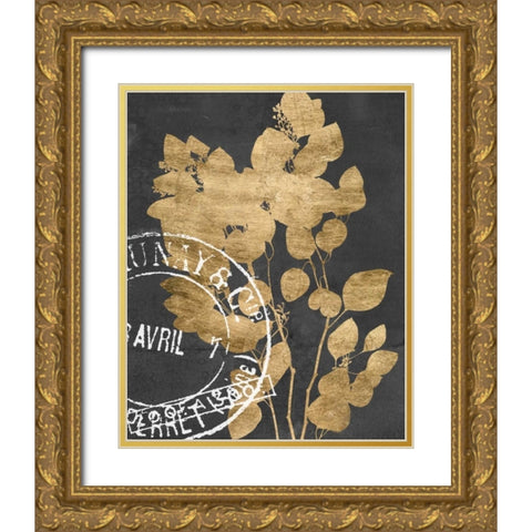 Postage Leaves III Gold Ornate Wood Framed Art Print with Double Matting by Goldberger, Jennifer