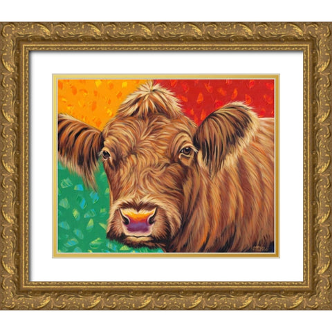 Colorful Country Cows II Gold Ornate Wood Framed Art Print with Double Matting by Vitaletti, Carolee