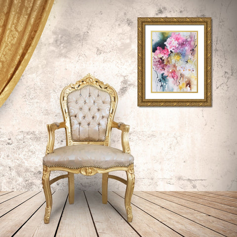 Blooms Aquas III Gold Ornate Wood Framed Art Print with Double Matting by Herrera, Leticia