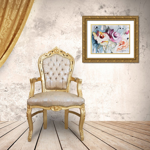 Blooms Aquas IV Gold Ornate Wood Framed Art Print with Double Matting by Leticia Herrera