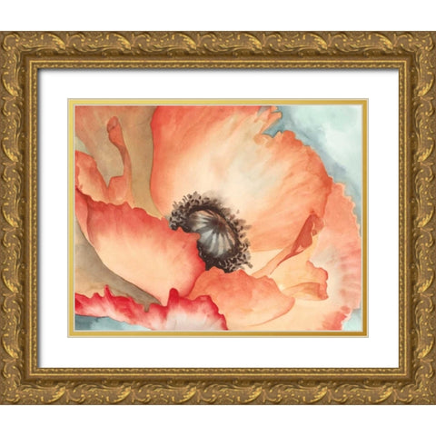 Watercolor Poppy II Gold Ornate Wood Framed Art Print with Double Matting by Meagher, Megan