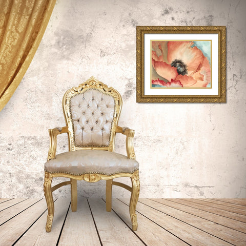 Watercolor Poppy II Gold Ornate Wood Framed Art Print with Double Matting by Megan Meagher