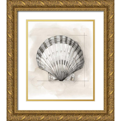 Shell Schematic III Gold Ornate Wood Framed Art Print with Double Matting by Meagher, Megan