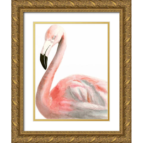 Watercolor Flamingo Gold Ornate Wood Framed Art Print with Double Matting by McCavitt, Naomi