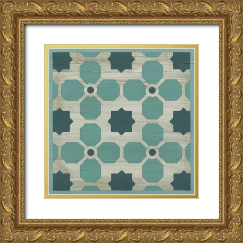 Verdigris Garden Tile I Gold Ornate Wood Framed Art Print with Double Matting by Vess, June Erica