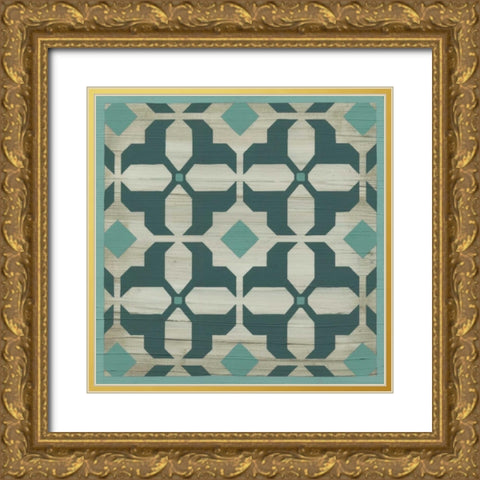Verdigris Garden Tile II Gold Ornate Wood Framed Art Print with Double Matting by Vess, June Erica