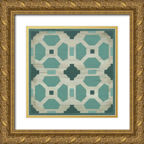 Verdigris Garden Tile IV Gold Ornate Wood Framed Art Print with Double Matting by Vess, June Erica