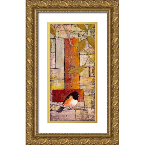 Textured Bird Panel I Gold Ornate Wood Framed Art Print with Double Matting by Altug, Mehmet