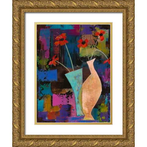 Abstract Expressionist Flowers I  Gold Ornate Wood Framed Art Print with Double Matting by Altug, Mehmet