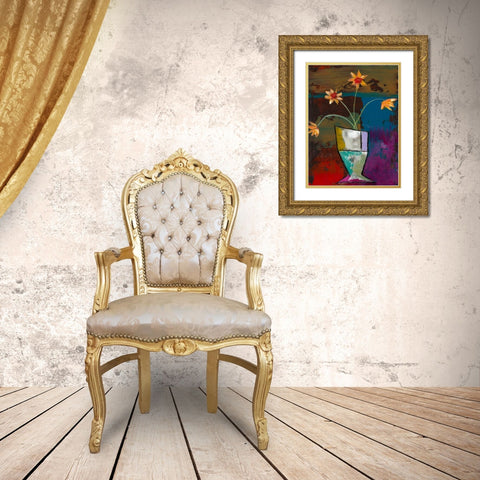 Abstract Expressionist Flowers II Gold Ornate Wood Framed Art Print with Double Matting by Altug, Mehmet