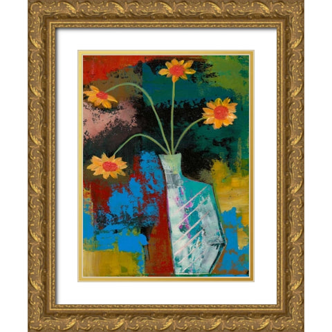Abstract Expressionist Flowers III Gold Ornate Wood Framed Art Print with Double Matting by Altug, Mehmet