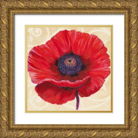 Red Poppy II Gold Ornate Wood Framed Art Print with Double Matting by OToole, Tim